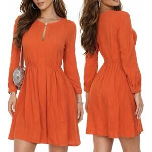 Vintage Juicy Couture Orange Dress Size 4 Long Sleeve Keyhole Fit & Flare Y2K
